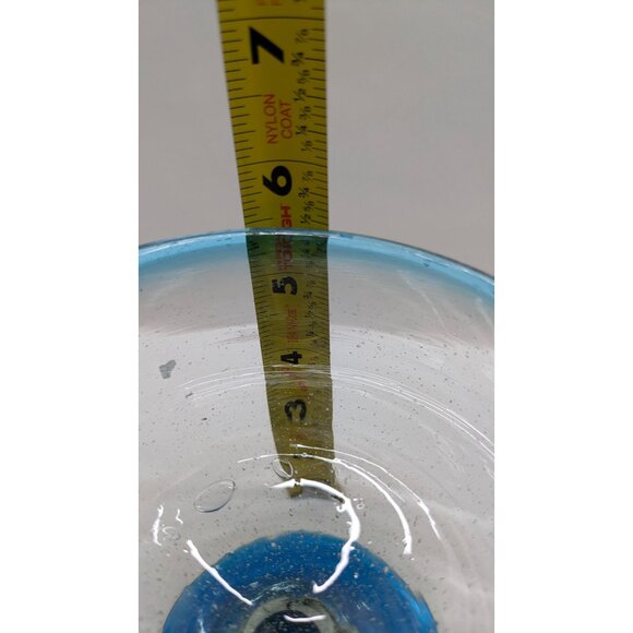 Mexican Hand Blown Glass Margarita Goblet Blue Rim Base Unique Design - Picture 6 of 10